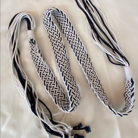 Retro Navy Blue & White Macrame Rope Tie Belt - Picture 1 of 6
